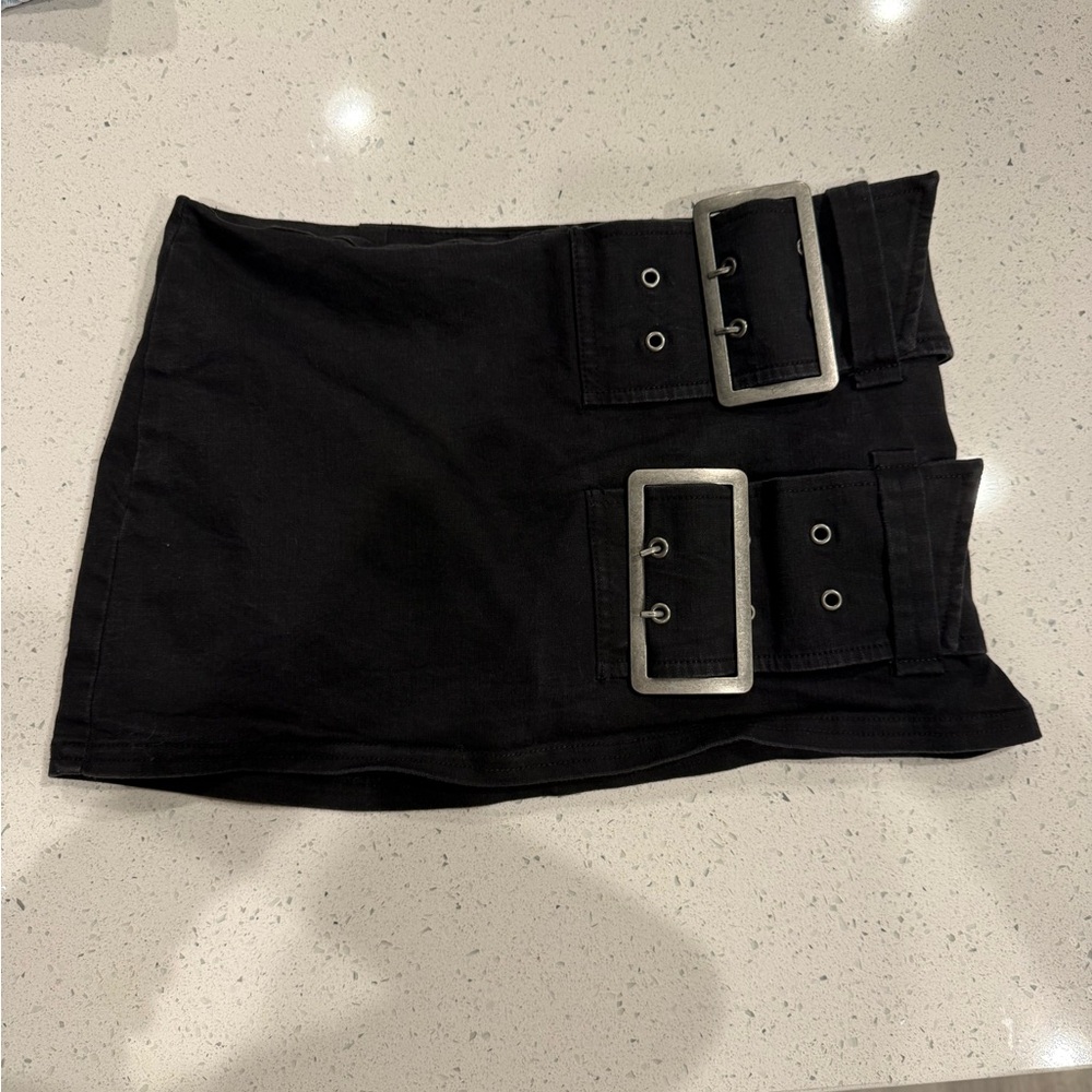 silence + noise Black Mini Skirt with Dual Buckles